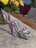 Fox Alebrije Mexican Art of Oaxaca Mexico, Handmade Home Decor Original Wood Sculpture, Unique Carved Animal Statue, Fox Sculpture Art