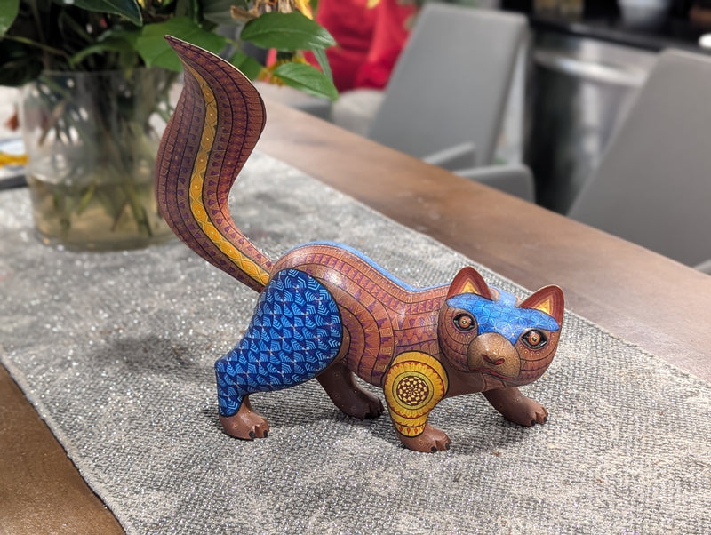 Badger Alebrije Figurine Handmade Home Decor, Mexican Folk Art Original Wood Sculpture, Carved Animal as Unique Gifts, Badger Statue