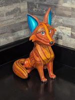 Handcarved Oaxacan Alebrije Fox Figurine | Hand-Painted Mexican Folk Art | Wood Animal Decor