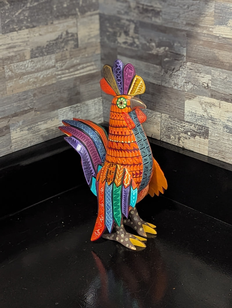 Hand-Carved Alebrije Rooster Figurine | Hand Painted Mexican Folk Art | Vibrant Oaxacan Wood Carving