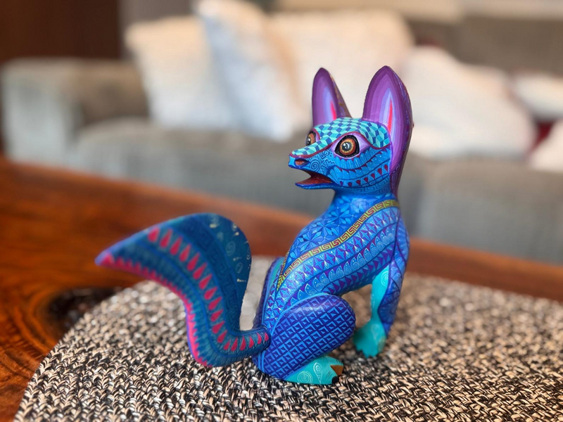 Fox Alebrije is Genuine Mexican Folk Art | Vibrant Handcraftsmanship on this Oaxacan Wood Carving is Superb, Collectible Home Decor