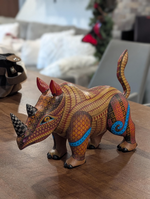 Rhino Alebrije is Genuine Mexican Folk Art | Vibrant Handcraftsmanship on this Oaxacan Wood Carving is Superb, Collectible Home Decor
