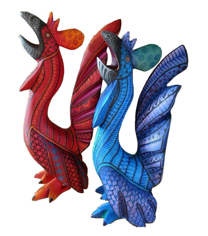 Rooster Alebrije Figurines, Handmade Home Decor, Folk Art Oaxaca Mexico, Original Wood Sculpture, Animal Carvings, Unique Gift, Roosters (2)