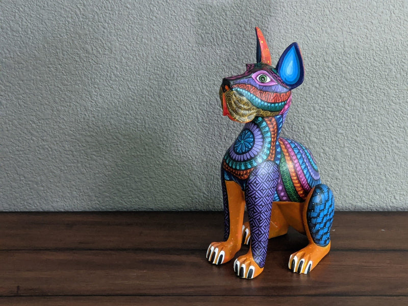 Dog Alebrije Figurine, Handmade Home Decor, Folk Art from Oaxaca Mexico, Original Wood Sculpture, Carved Animals, Unique Dog Statue Gift