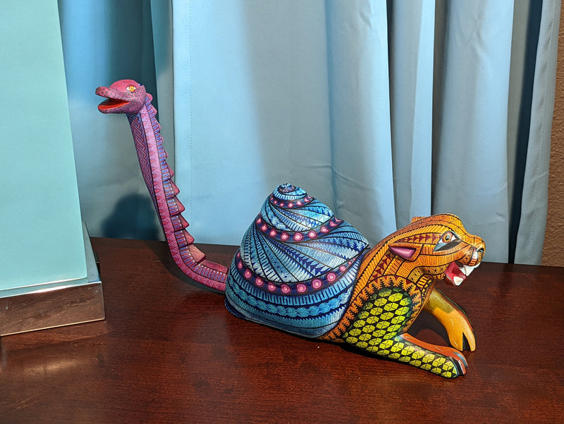 Jaguar Fusion Figurine, Handmade Home Decor, Folk Art from Oaxaca Mexico, Original Wood Sculpture, Carved Animals, Unique Jaguar Statue Gift