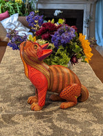 Cat Alebrije Art, Mexican Wood Carving Home Decor, Handmade Animal Sculpture & Mexican Folk Art, Carved Animal Statue, Cat Sculpture Art