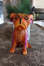 Bulldog Alebrije Art, Mexican Wood Carving Home Decor, Handmade Animal Sculpture & Mexican Folk Art, Dog Alebrije