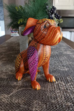 Bulldog Alebrije Art, Mexican Wood Carving Home Decor, Handmade Animal Sculpture & Mexican Folk Art, Dog Alebrije