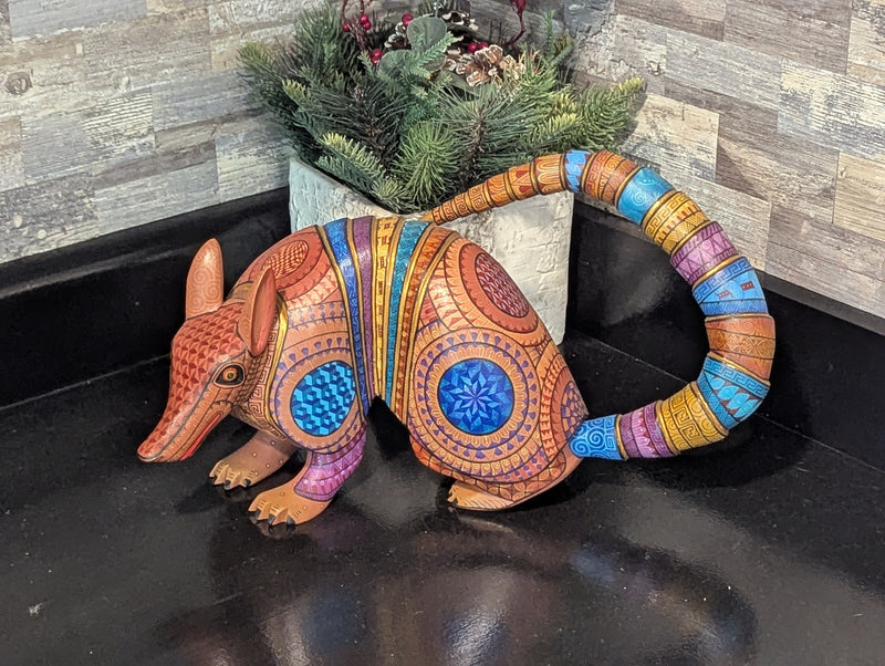 Armadillo Alebrije is Genuine Mexican Folk Art | Vibrant Handcraftsmanship on this Oaxacan Wood Carving is Superb, Collectible Home Decor