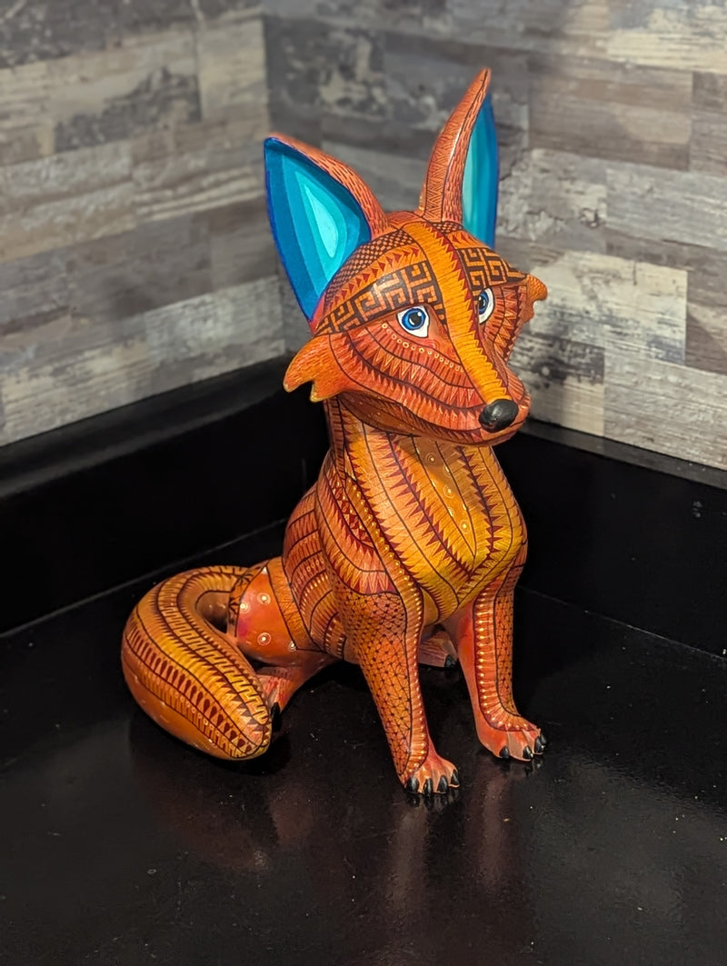 Handcarved Oaxacan Alebrije Fox Figurine | Hand-Painted Mexican Folk Art  | Wood Animal Decor