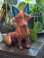 Handcarved Oaxacan Alebrije Fox Figurine | Hand-Painted Mexican Folk Art  | Wood Animal Decor