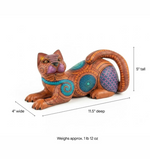 Hand Carved Wooden Cat Alebrije Figurine | Hand Painted Mexican Folk Art Sculpture