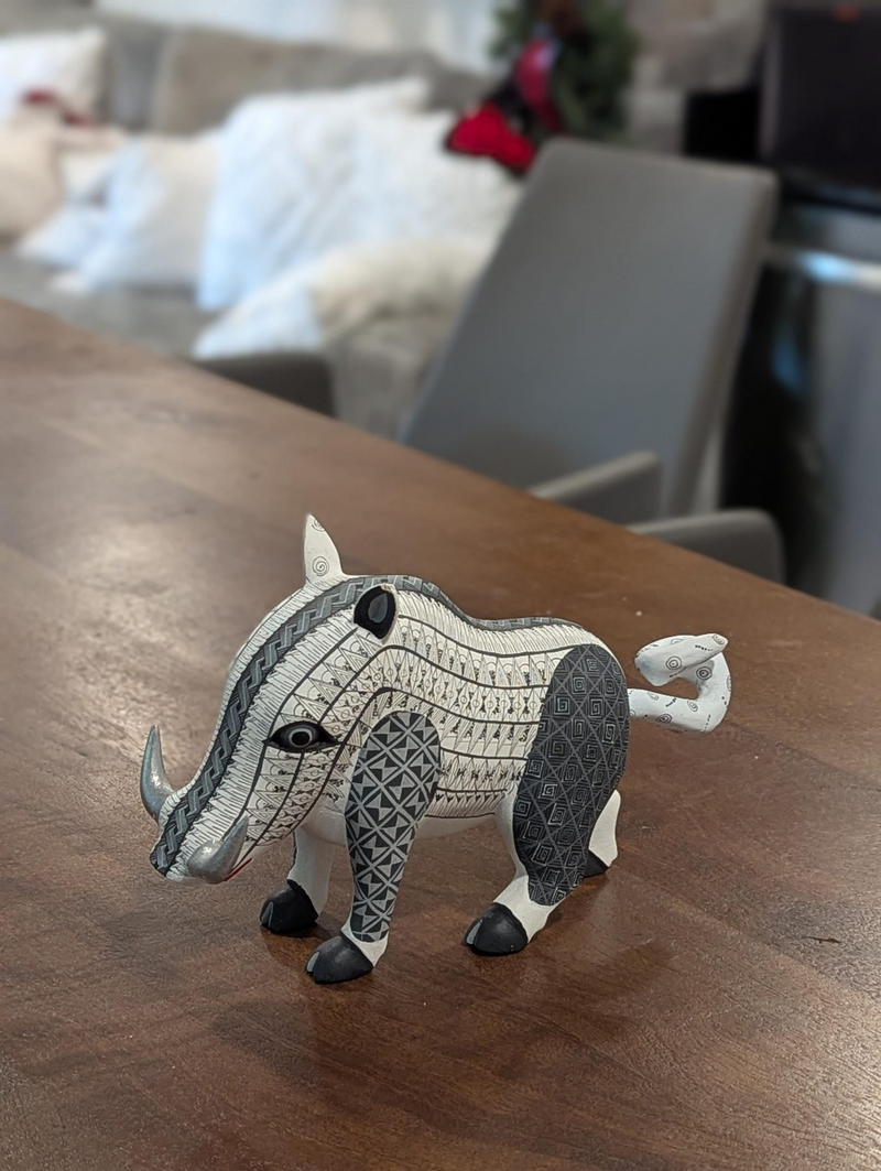 Handmade Oaxacan Alebrije Warthog Figurine | Hand Painted Mexican Folk Art  | Copal Wood Carving Sculpture