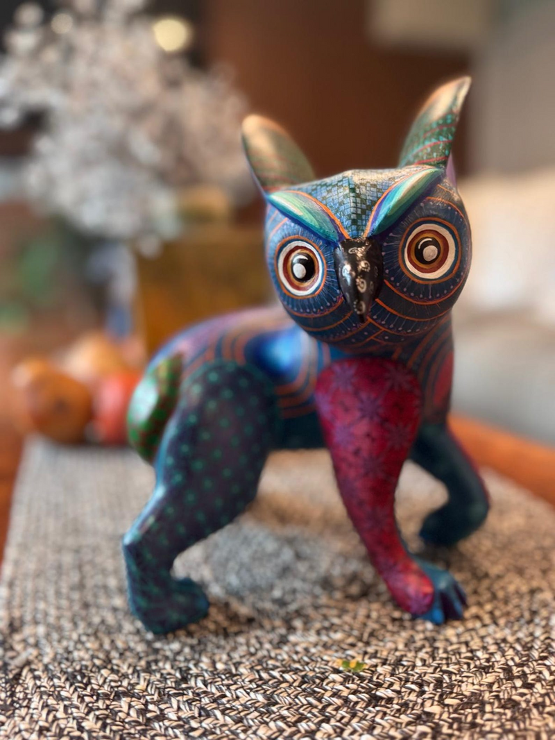 Fusion Owl Alebrije Figurine Handmade Home Decor, Folk Art from Oaxaca Mexico, Original Wood Sculpture Unique Fusion Statue Gift