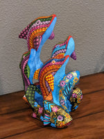 Dolphins Alebrije Figurine, Handmade Home Decor, Folk Art from Oaxaca Mexico, Original Wood Sculpture, Carved Animal, Unique Dolphin Statue