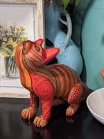 Cat Alebrije Art, Mexican Wood Carving Home Decor, Handmade Animal Sculpture & Mexican Folk Art, Carved Animal Statue, Cat Sculpture Art